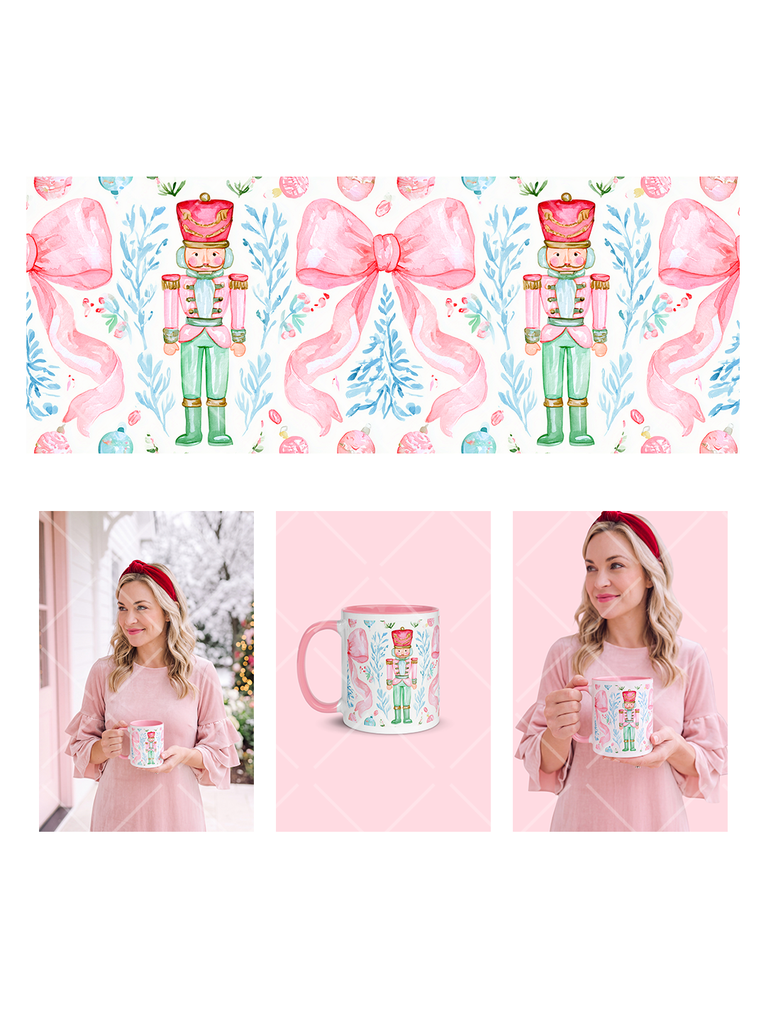 Pink Nutcracker Christmas Mug Wrap Design + 13 Mockups