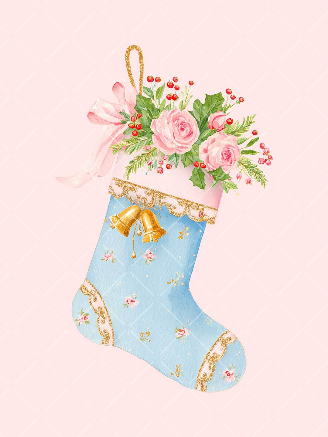 Preppy Pink Christmas Watercolor Clipart Set – 23 PNGs