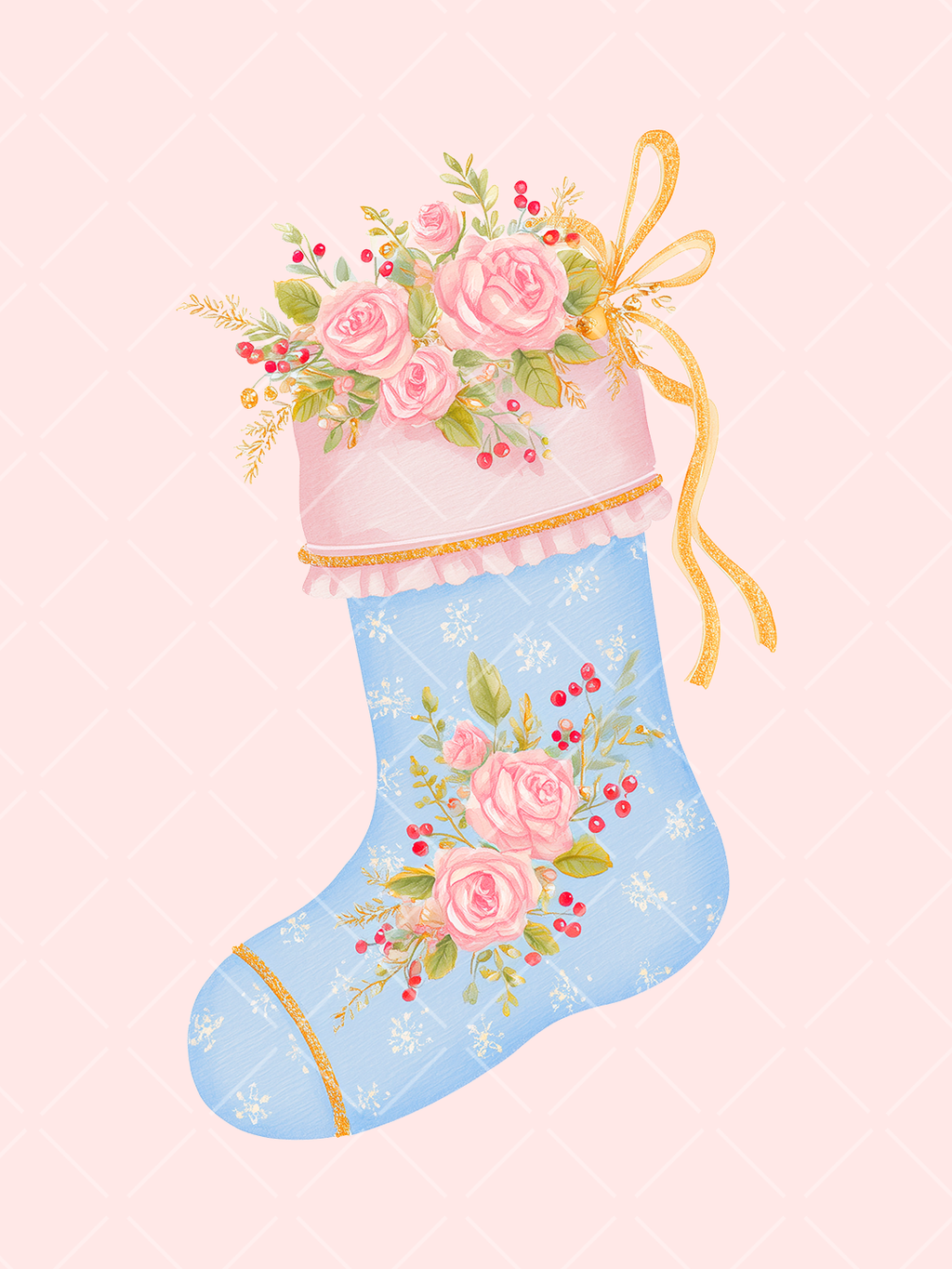 Preppy Pink Christmas Watercolor Clipart Set – 23 PNGs