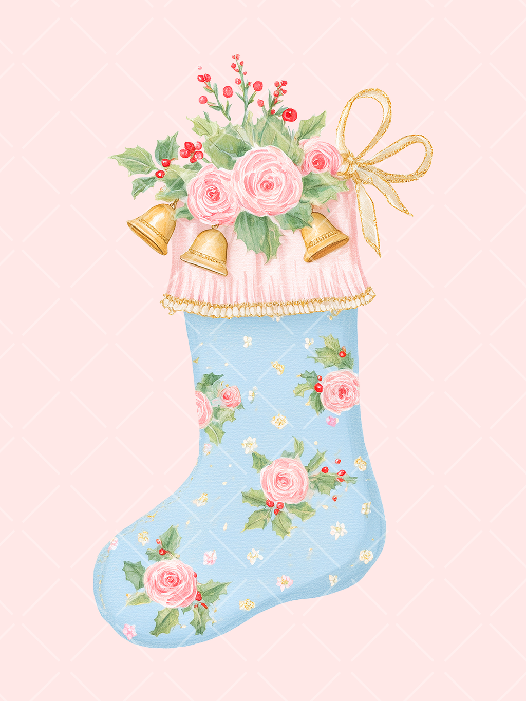 Preppy Pink Christmas Watercolor Clipart Set – 23 PNGs