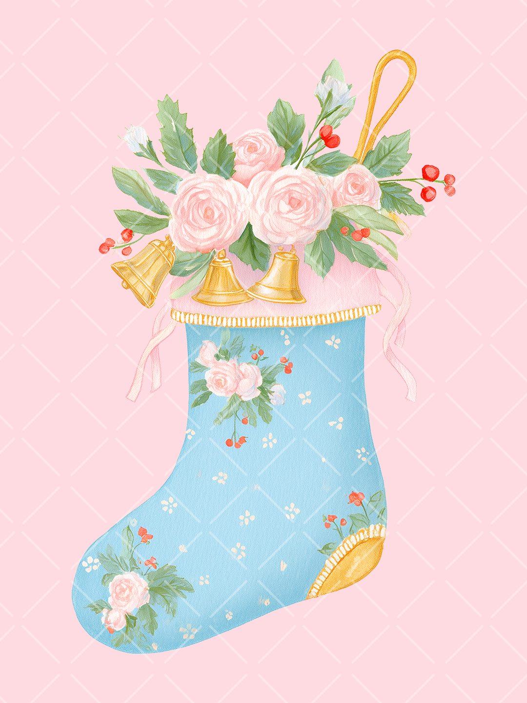 Preppy Pink Christmas Watercolor Clipart Set – 23 PNGs