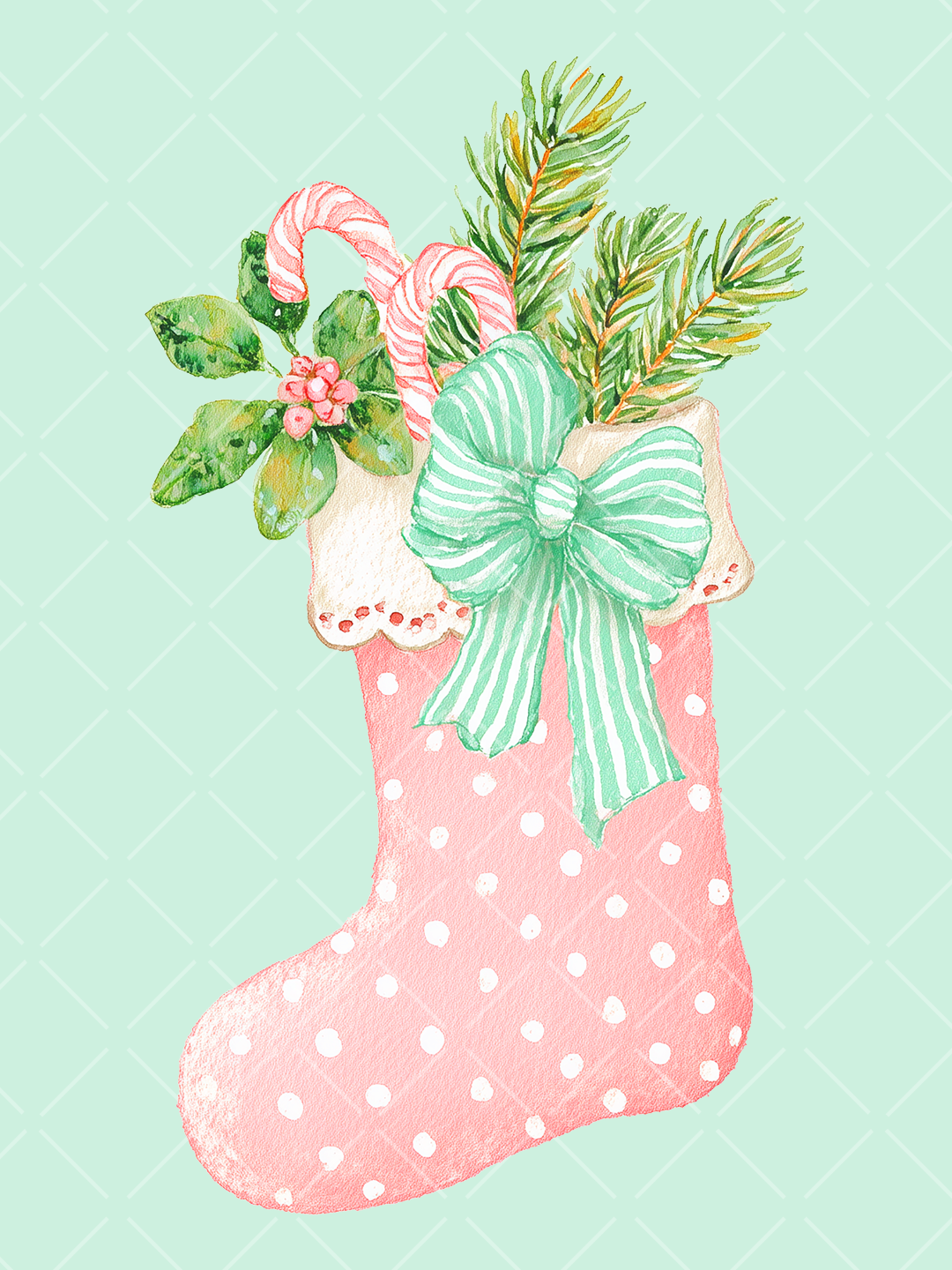 Preppy Pink Christmas Watercolor Clipart Set – 23 PNGs