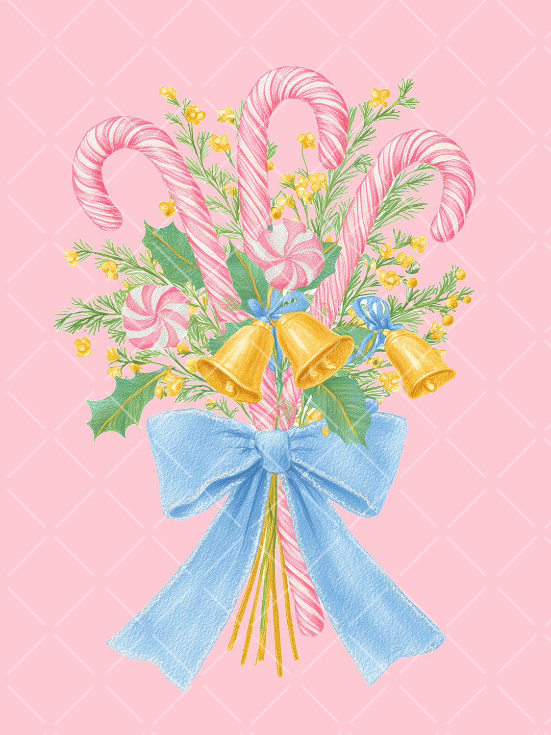 Preppy Pink Christmas Watercolor Clipart Set – 23 PNGs