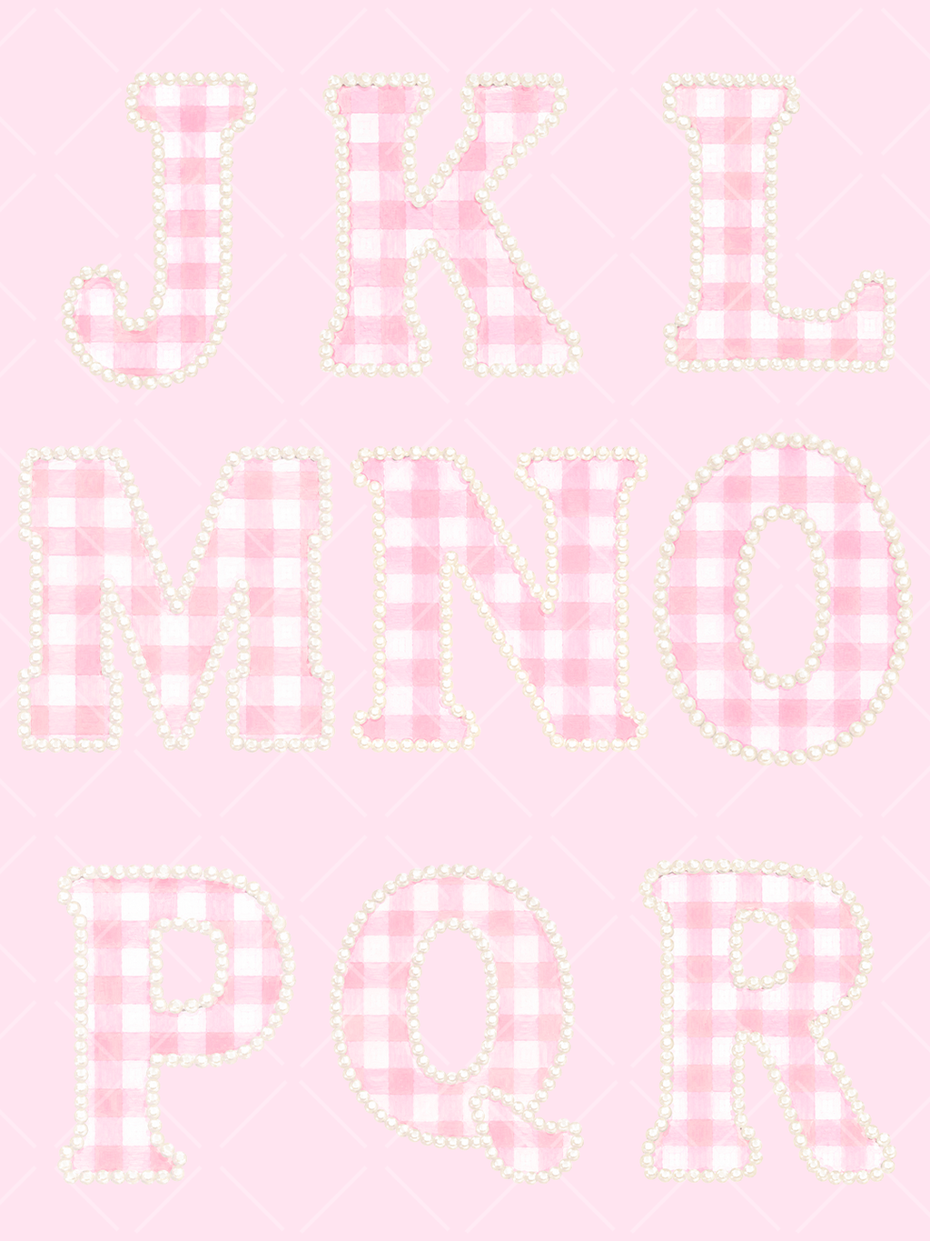 Watercolor Pink Gingham Pearl Alphabet Clipart Set