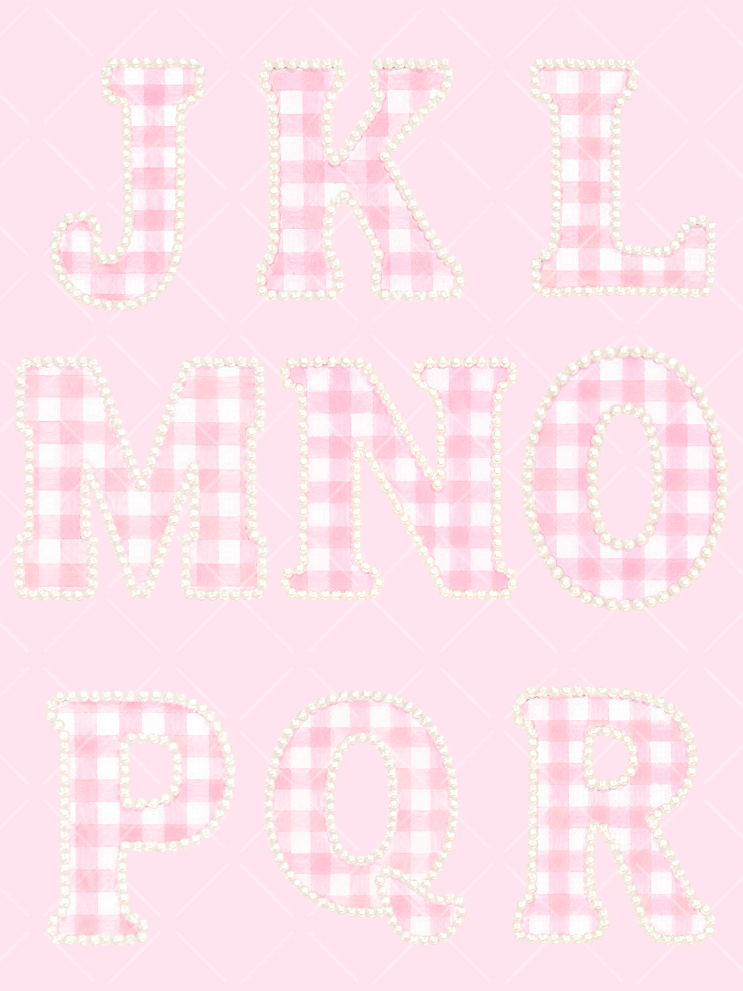 Watercolor Pink Gingham Pearl Alphabet Clipart Set