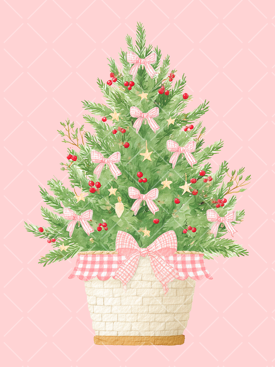 Preppy Pink Christmas Watercolor Clipart Set – 23 PNGs