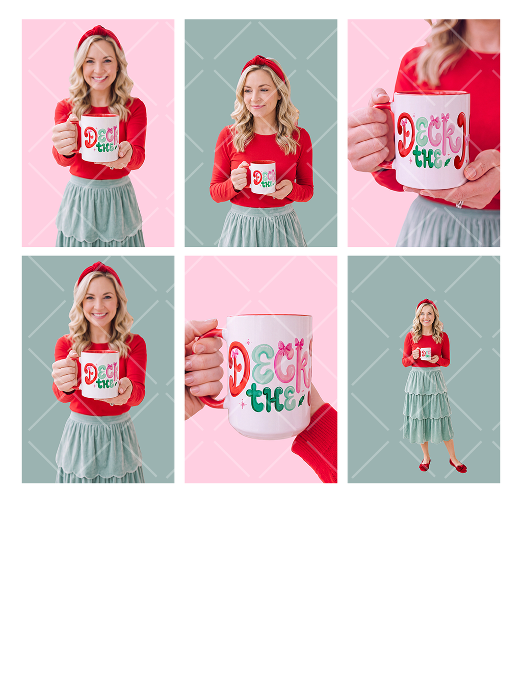 Deck the Halls Preppy Christmas 11 oz Mug Wrap + Styled Mockups