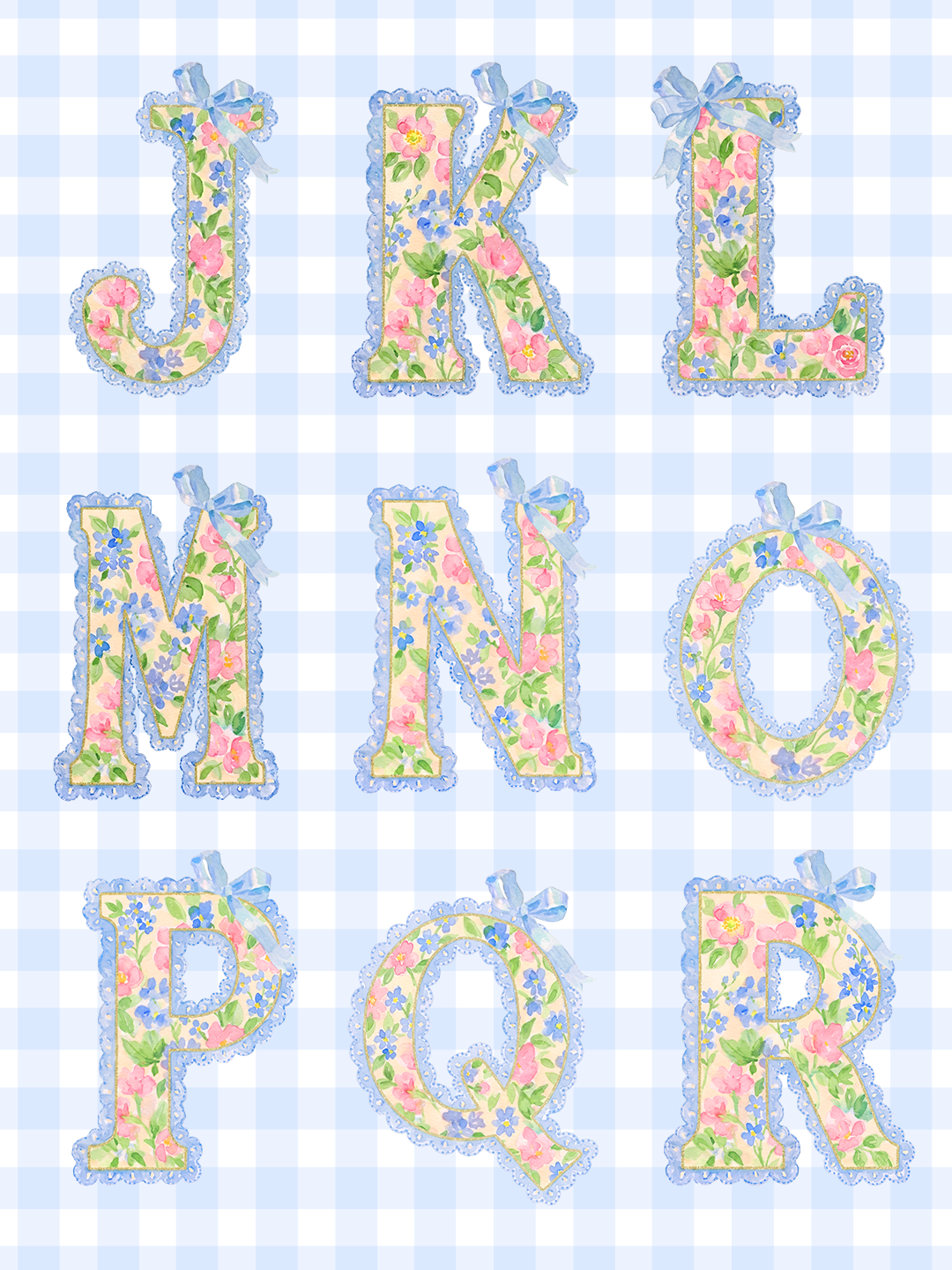 Watercolor Floral Alphabet Clipart – Preppy Letter Set