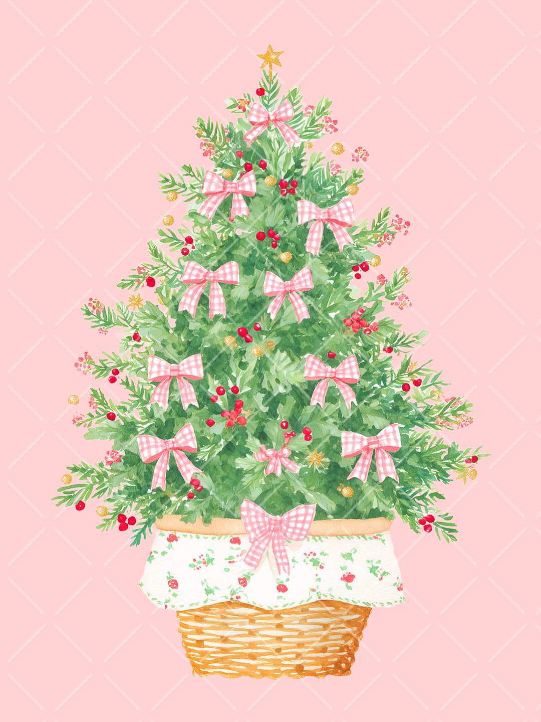 Preppy Pink Christmas Watercolor Clipart Set – 23 PNGs