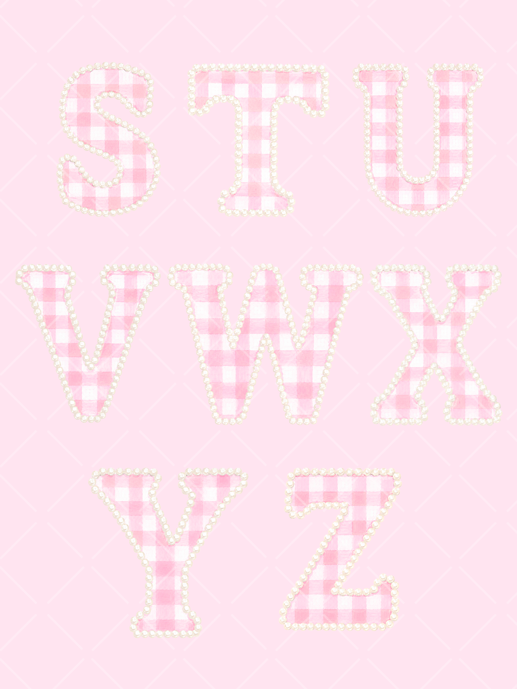 Watercolor Pink Gingham Pearl Alphabet Clipart Set