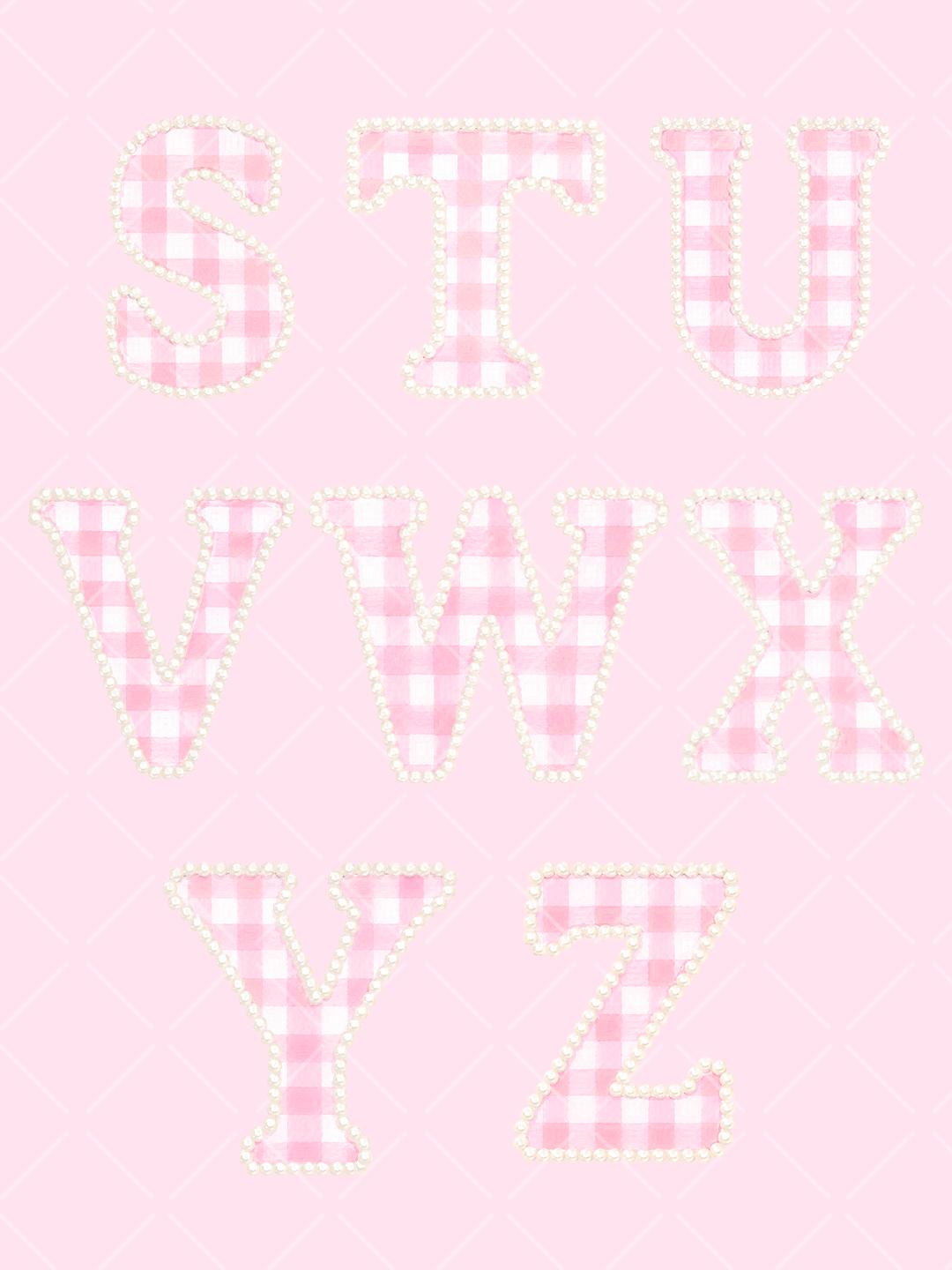 Watercolor Pink Gingham Pearl Alphabet Clipart Set