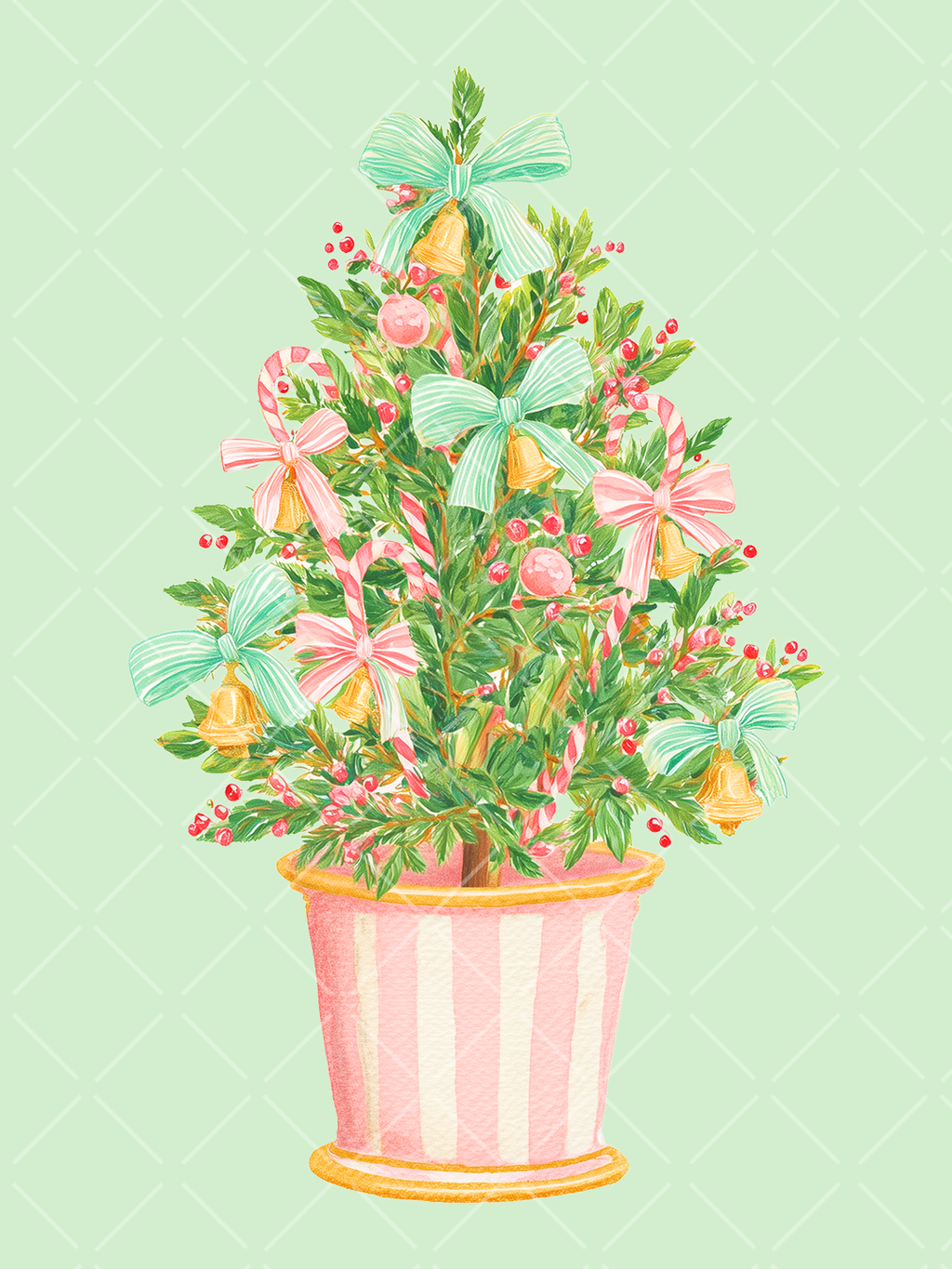 Preppy Pink Christmas Watercolor Clipart Set – 23 PNGs