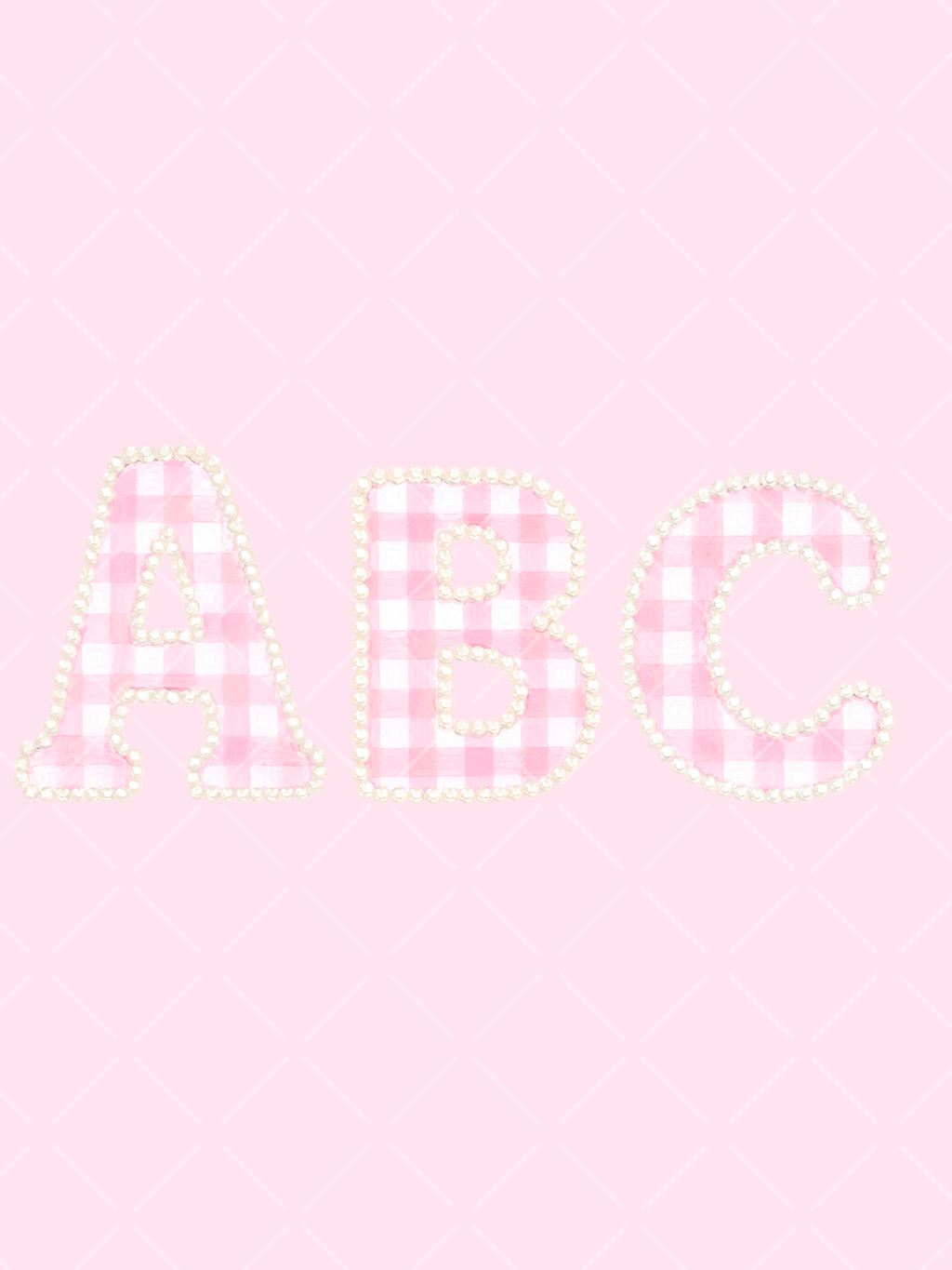 Watercolor Pink Gingham Pearl Alphabet Clipart Set
