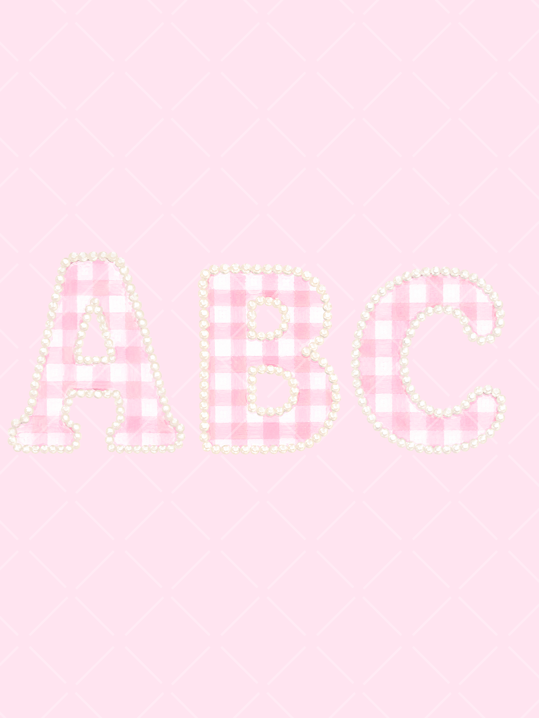 Watercolor Pink Gingham Pearl Alphabet Clipart Set