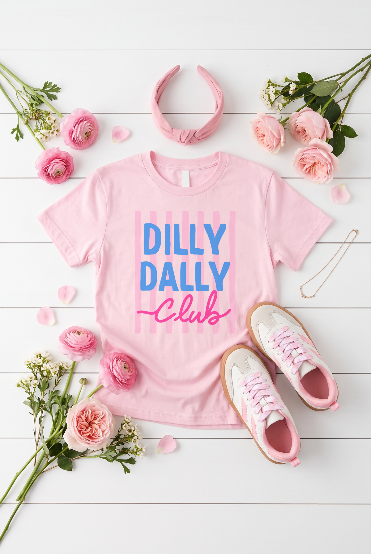 Pink Floral T-Shirt Mockup PNG | Feminine Flat Lay