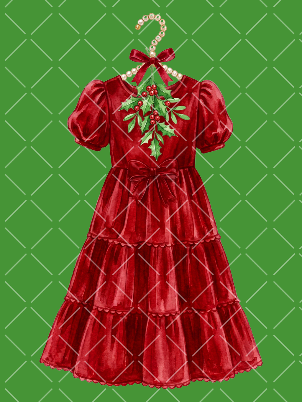 Red Velvet Equestrian Christmas Watercolor Clipart Set