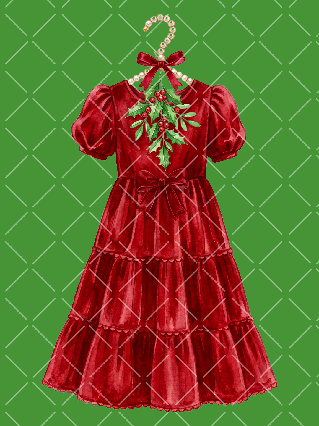 Red Velvet Equestrian Christmas Watercolor Clipart Set