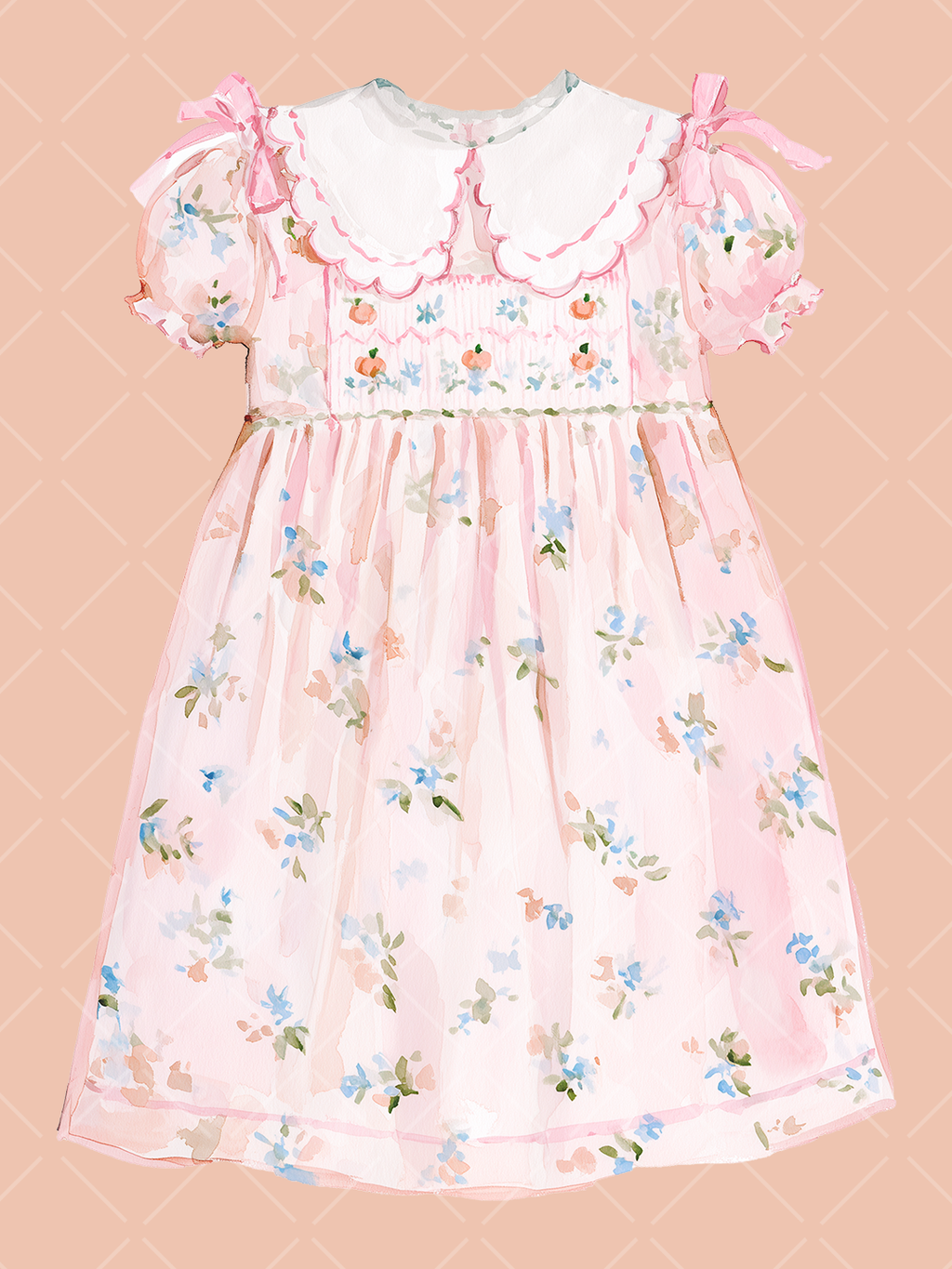 Fall Smocked Children's Clothing Watercolor Clipart Set