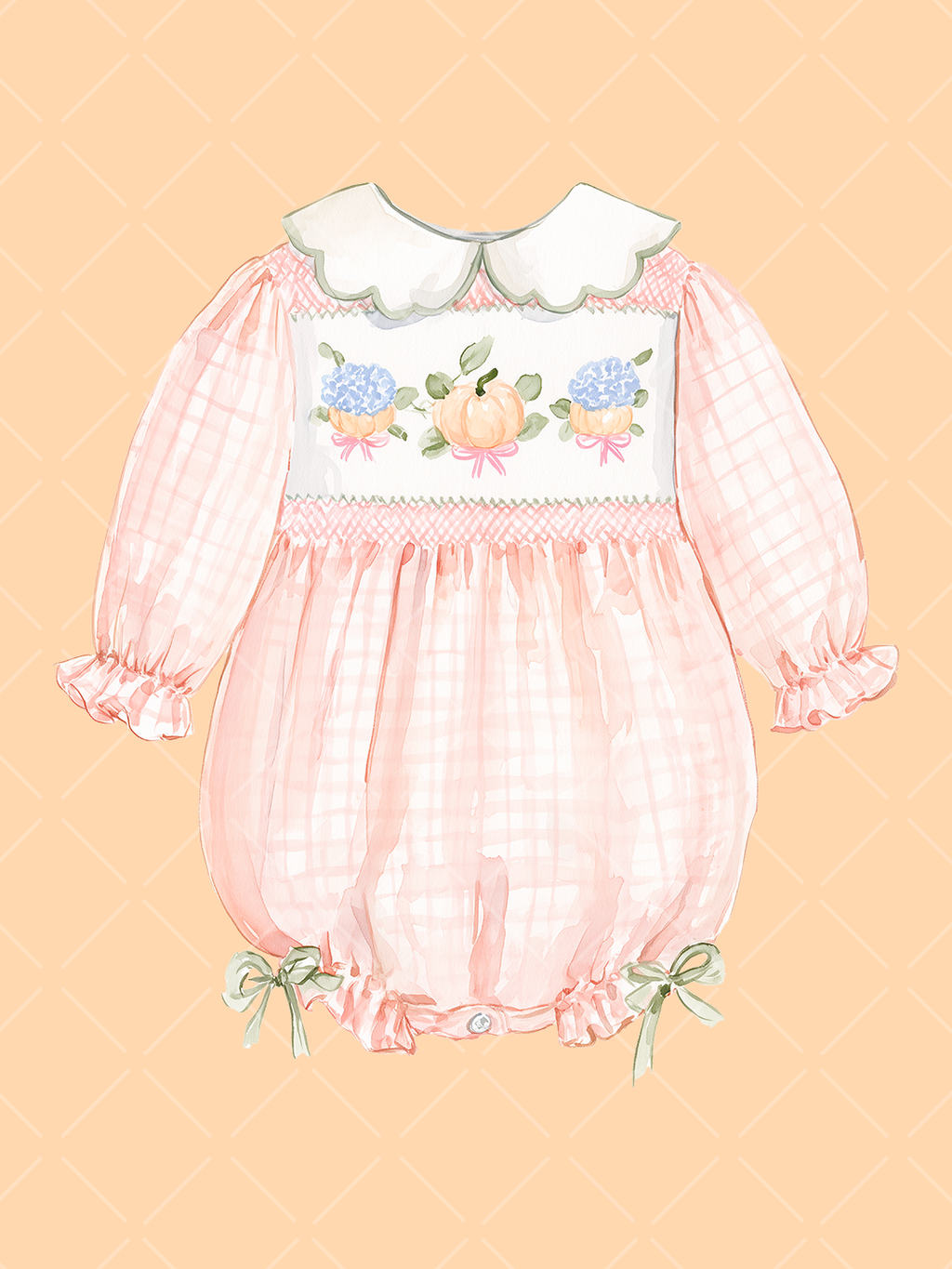 Fall Smocked Children's Clothing Watercolor Clipart Set