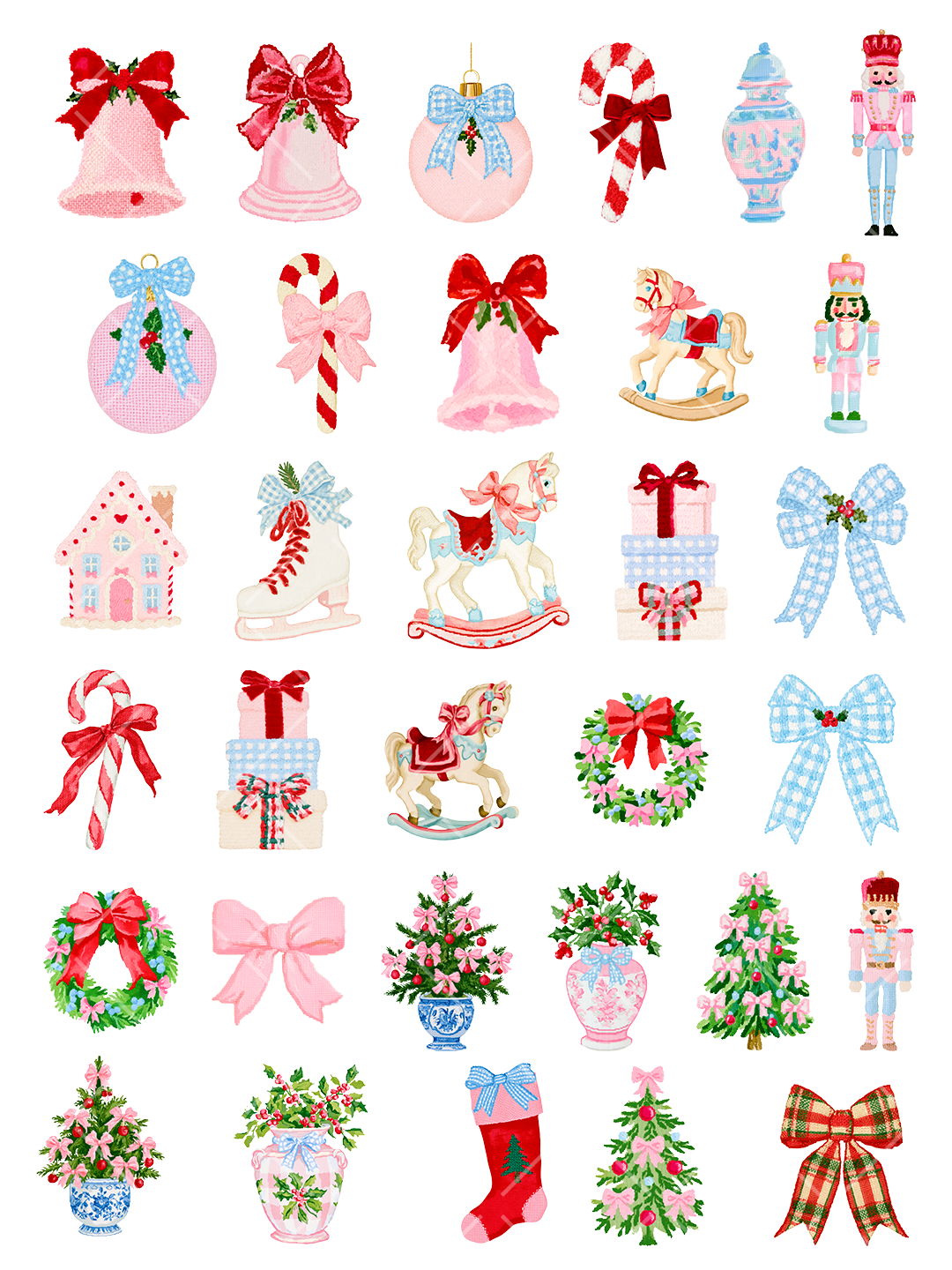 Needlepoint Christmas Clipart Bundle - 32 PNG Files
