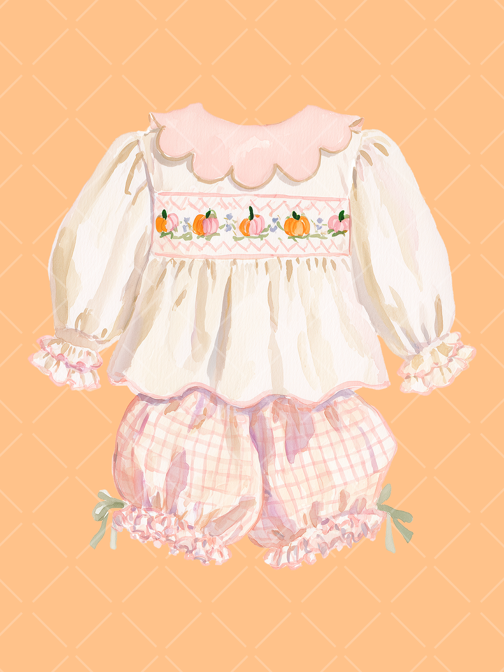 Fall Smocked Children's Clothing Watercolor Clipart Set