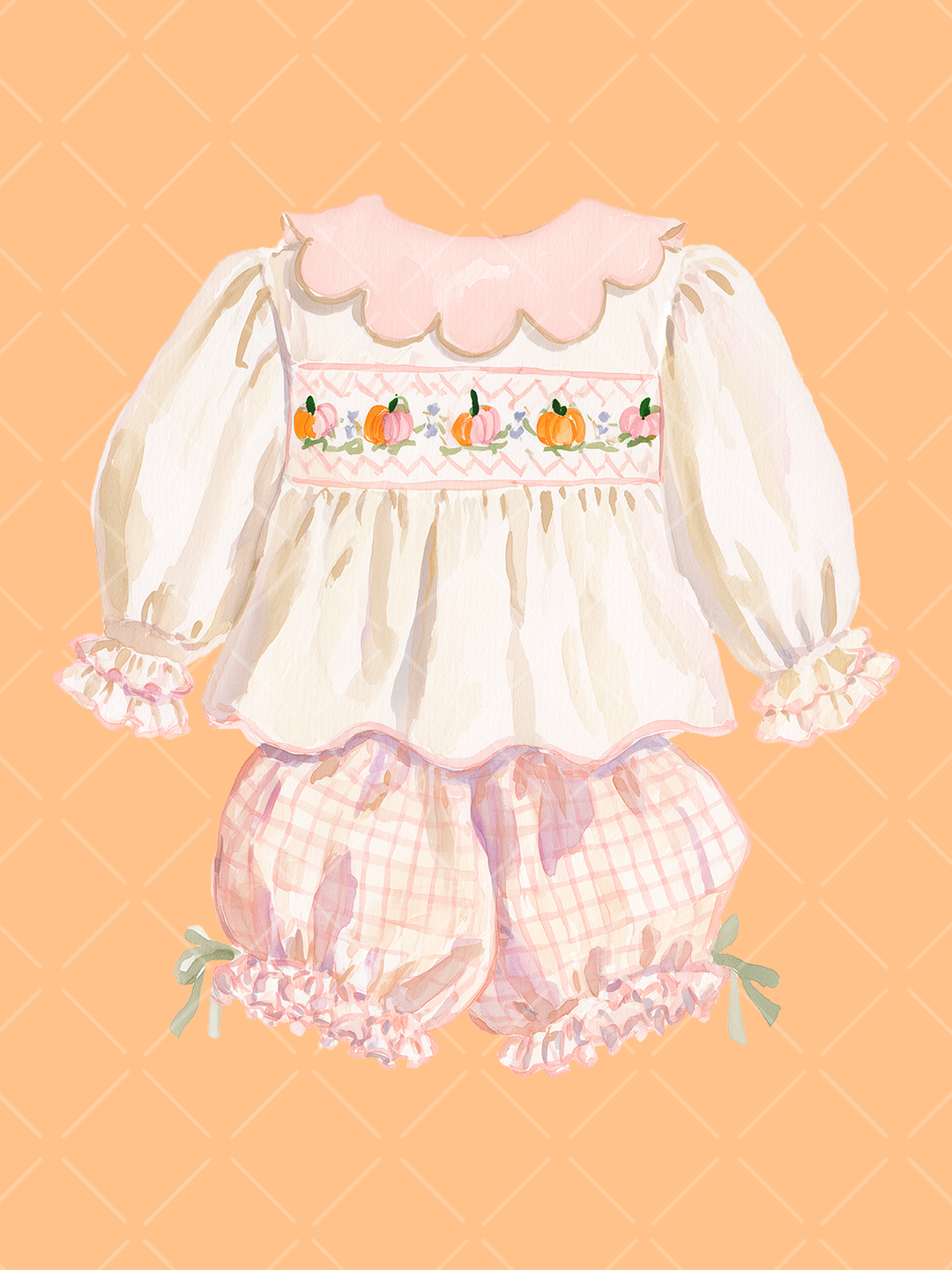 Fall Smocked Children's Clothing Watercolor Clipart Set