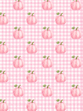Seamless watercolor pattern with pink pumpkins and green leaves arranged on a pink-and-white gingham background.
