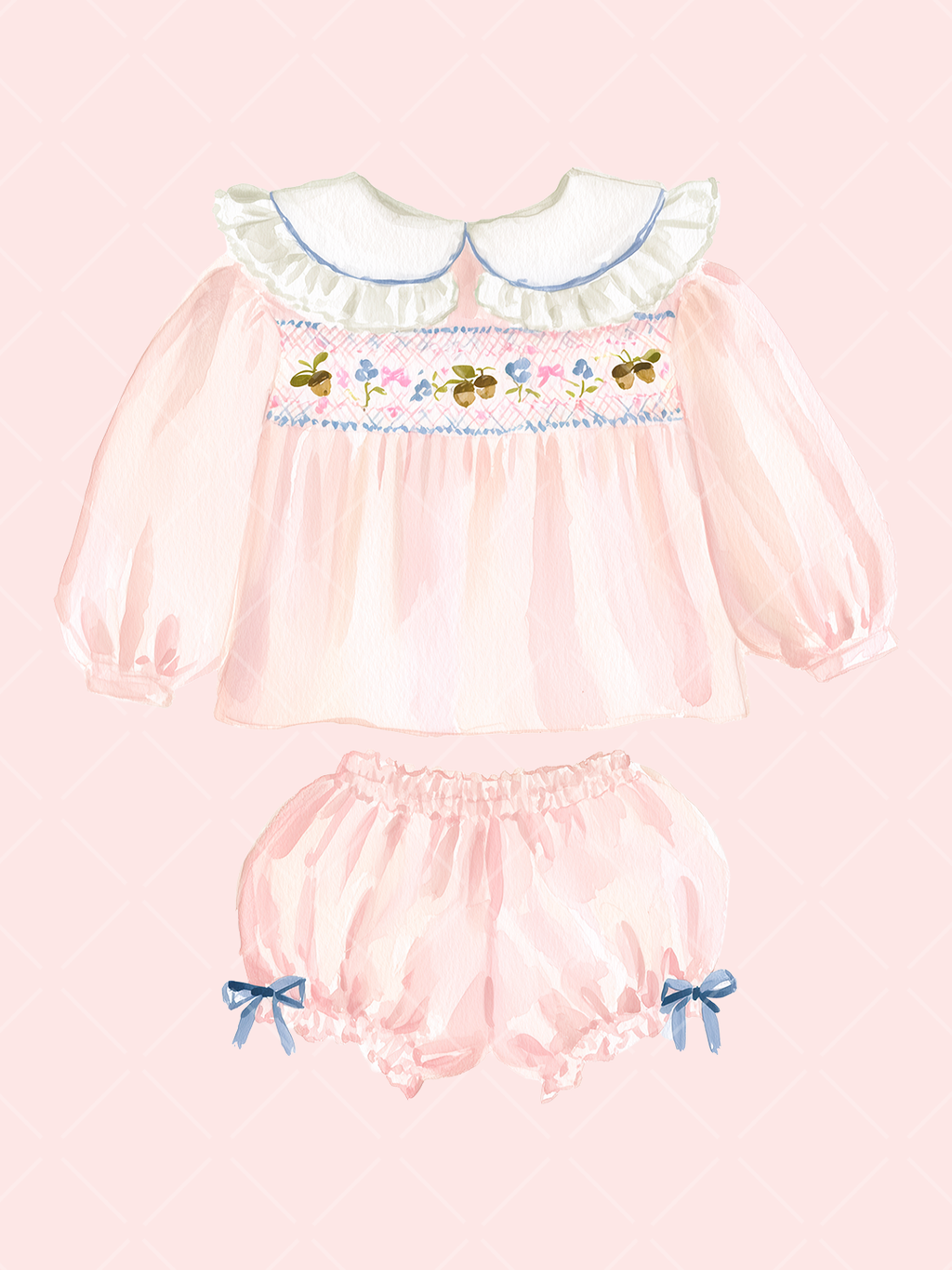 Fall Smocked Children's Clothing Watercolor Clipart Set