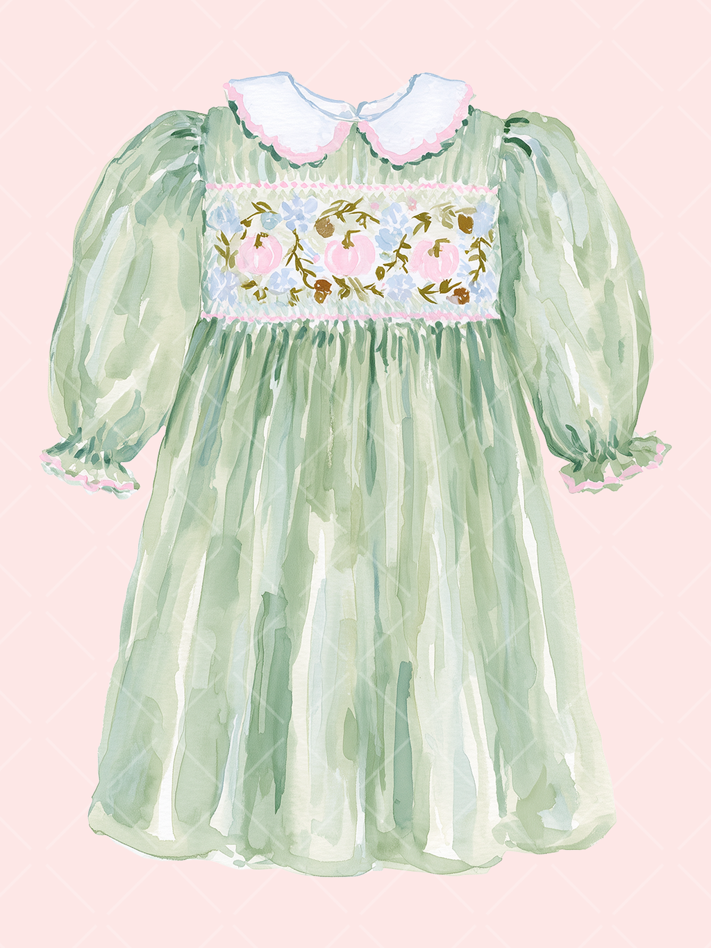 Fall Smocked Children's Clothing Watercolor Clipart Set