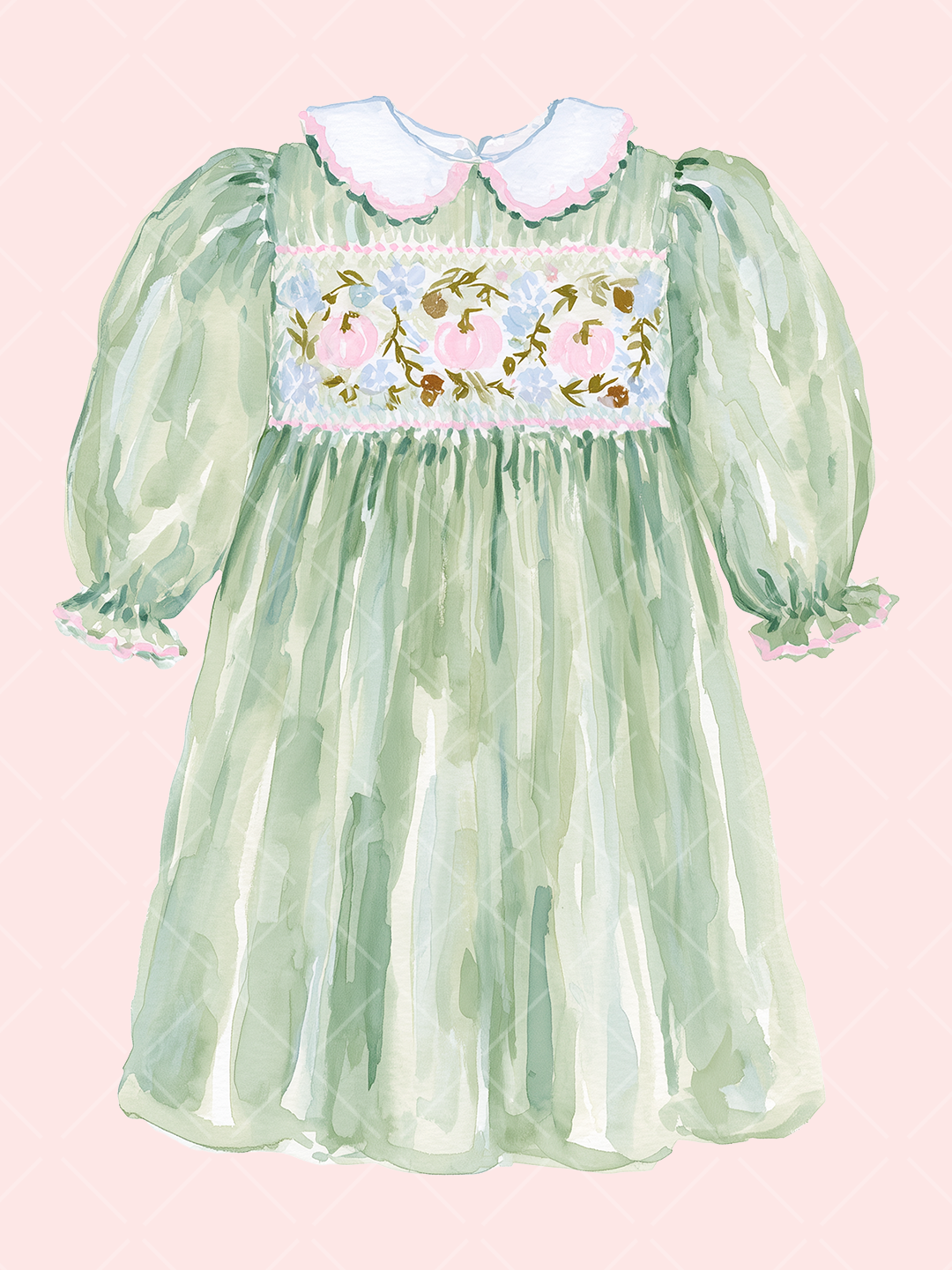 Fall Smocked Children's Clothing Watercolor Clipart Set