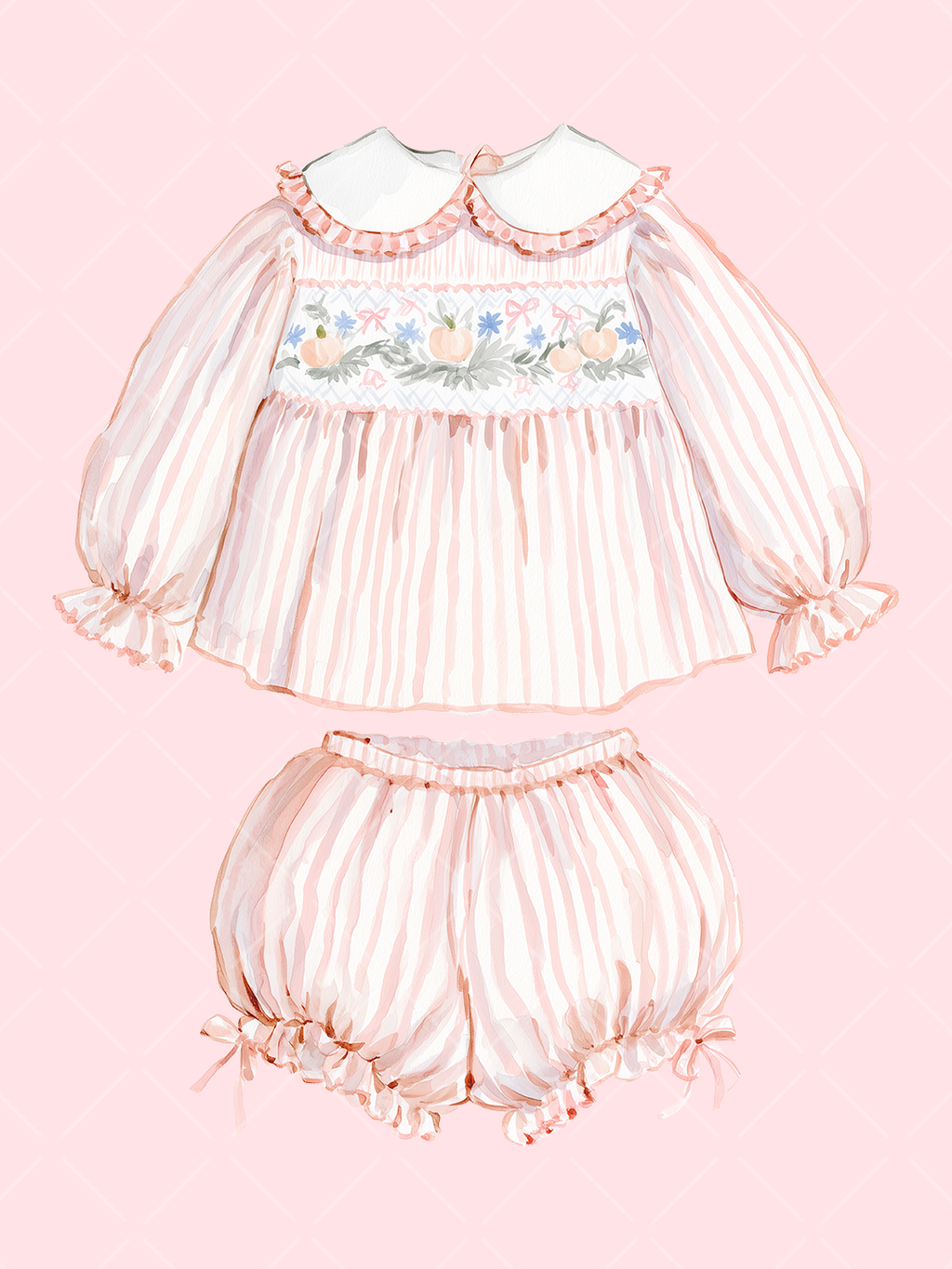 Fall Smocked Children's Clothing Watercolor Clipart Set