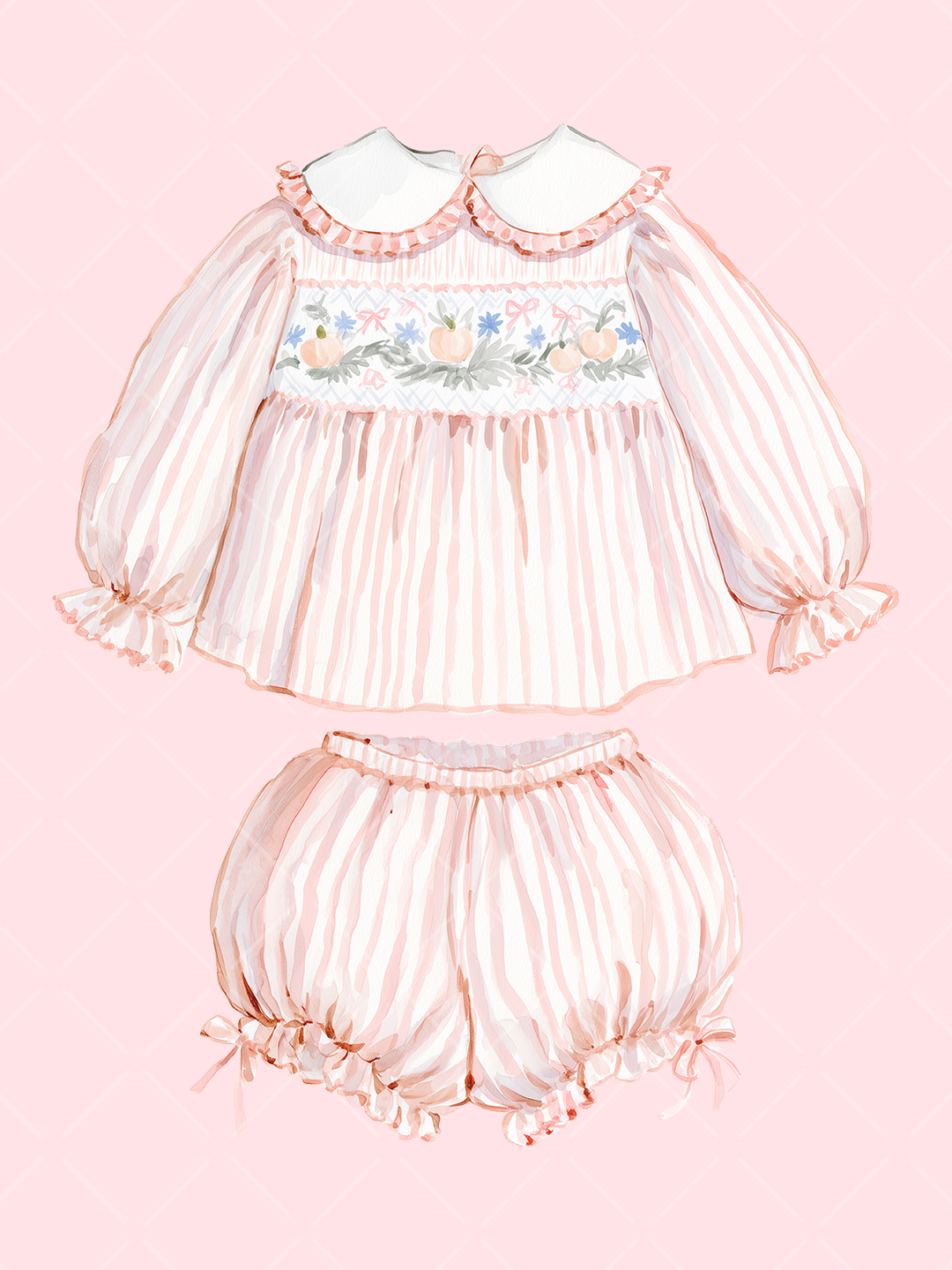Fall Smocked Children's Clothing Watercolor Clipart Set
