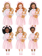 Preppy Girls with Puppies Watercolor Clipart Set