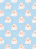 Seamless Christmas pattern with rosy vintage Santas in pink starry hats on a pale blue argyle background with white snow dots