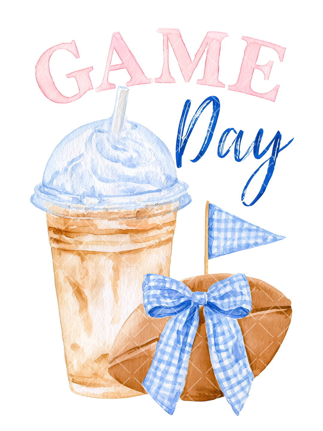 Preppy Game Day Coffee & Football Watercolor PNG