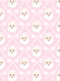 Seamless watercolor-style Christmas pattern with pink Santa faces, white bows, and a pale pink trellis background.