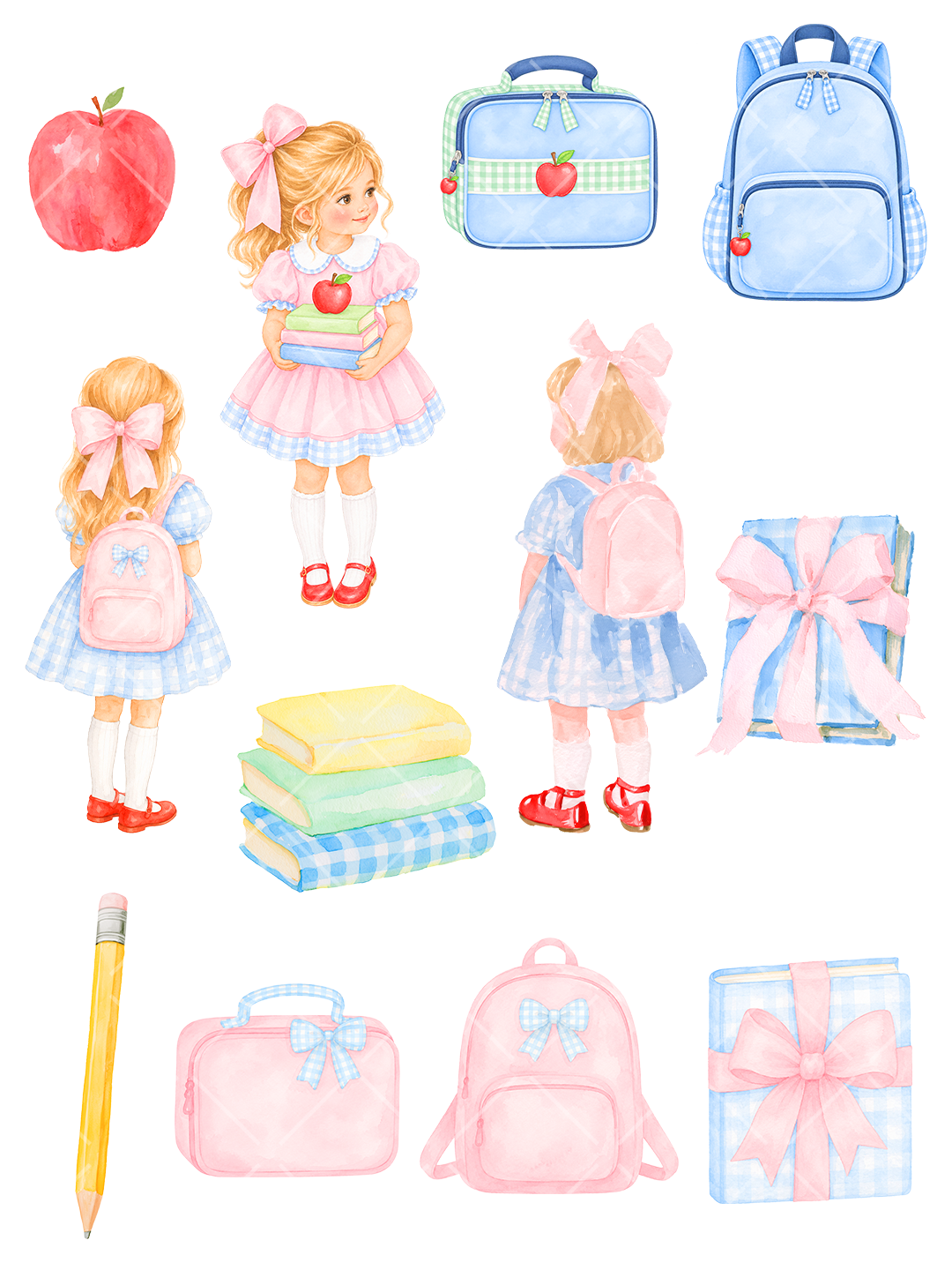 104-Piece Back to School Multicultural Watercolor Clipart