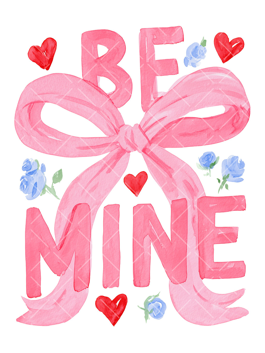 Be Mine Pink Bow Watercolor Valentine PNG Design