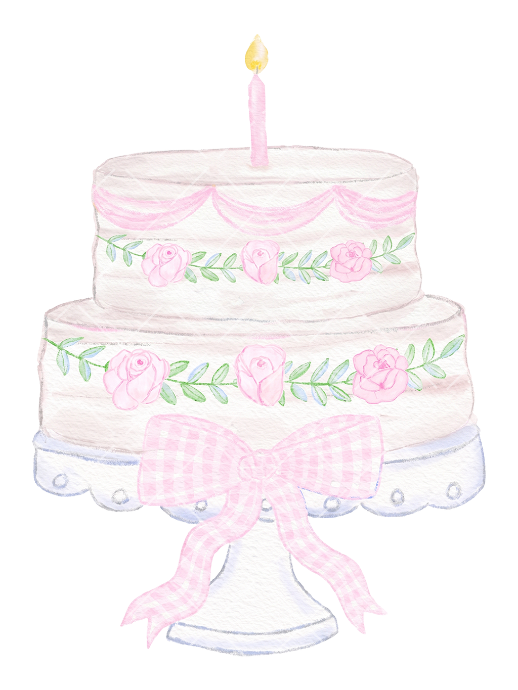 Pink Floral Birthday Cake Watercolor PNG Clipart