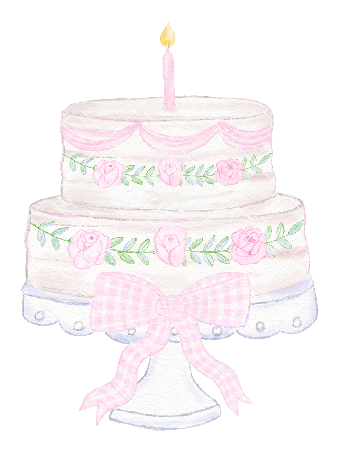 Pink Floral Birthday Cake Watercolor PNG Clipart