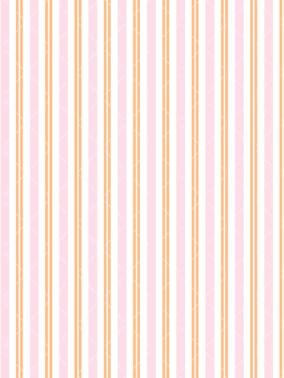 Seamless vertical stripe pattern with soft pink bands, slim orange double stripes, white spacing, and subtle tonal marks.