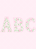 Watercolor floral alphabet preview showing uppercase A, B, and C filled with pink roses and green vines and edged in pink scallops.