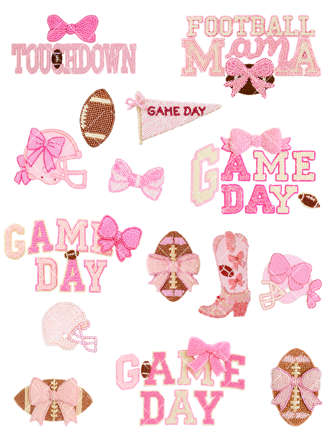 Pink Beaded Football Gameday Clipart Bundle