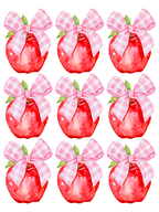 Watercolor Apple with Pink Gingham Bow PNG Design