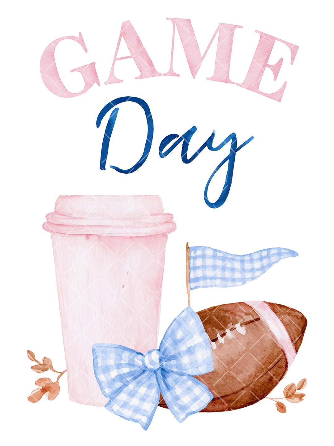 Game Day Football PNG Design with Gingham Bow & Coffee