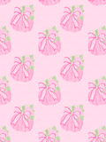 Seamless pattern of hand-painted pink pumpkins with pink gingham bows, floral clusters, green leaves, and a white lattice on a pale pink background.