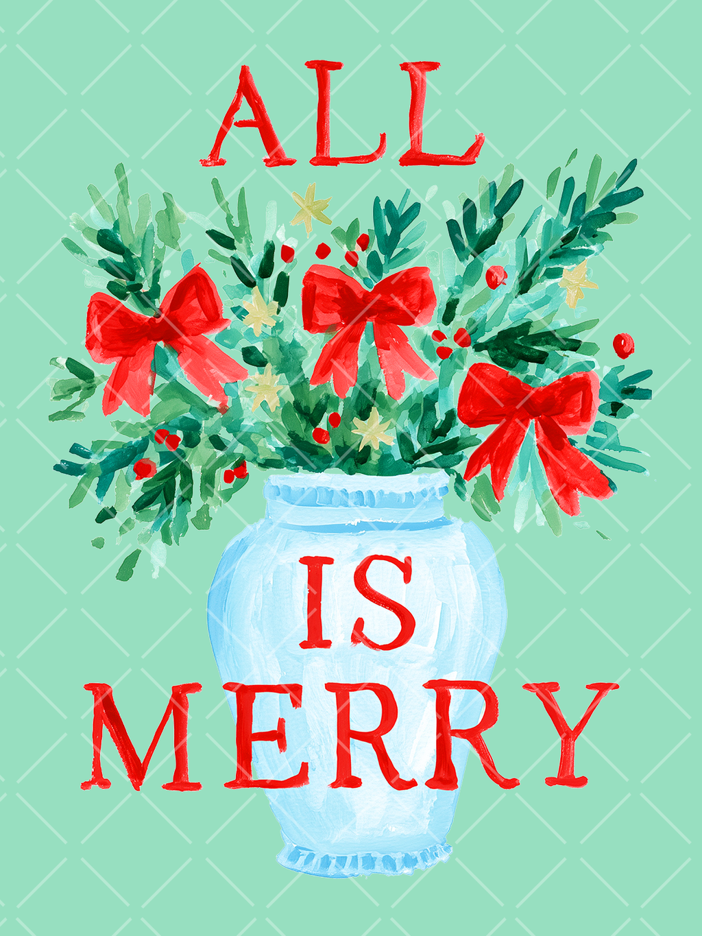 All Is Merry Watercolor Christmas Ginger Jar PNG Design