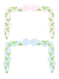 Two watercolor ribbon and greenery clipart frames featuring pink and light blue ribbons woven through leafy green borders
