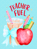 Teacher Fuel Watercolor Coffee and Apple PNG Design