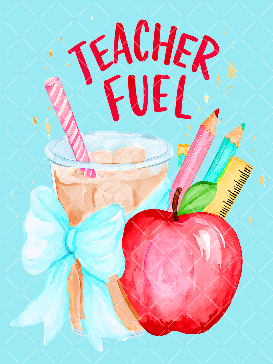 Teacher Fuel Watercolor Coffee and Apple PNG Design